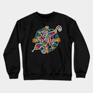 PSYCHEDELIC TRIPPY HORROR VACUI ANIMAL NEWT LIZARD WITH SUN AND CLOUDS - linework Crewneck Sweatshirt